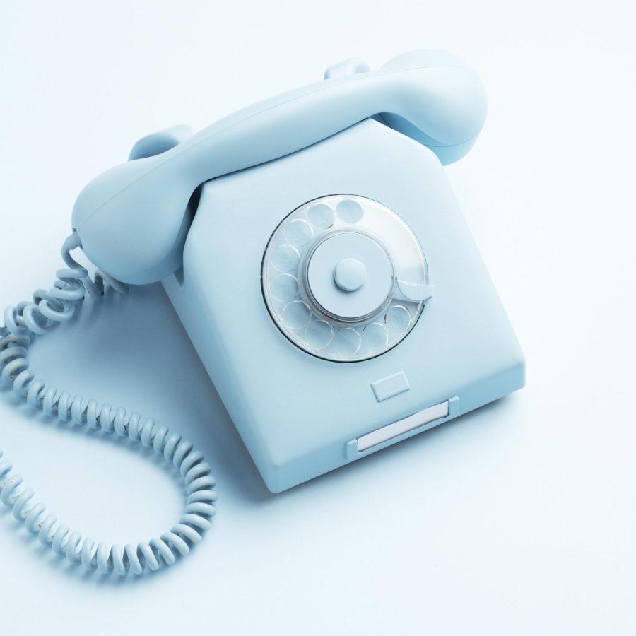 top view blue monday concept composition with telephone